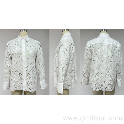 Shirt Blouse Made Of Eyelet Embroidery